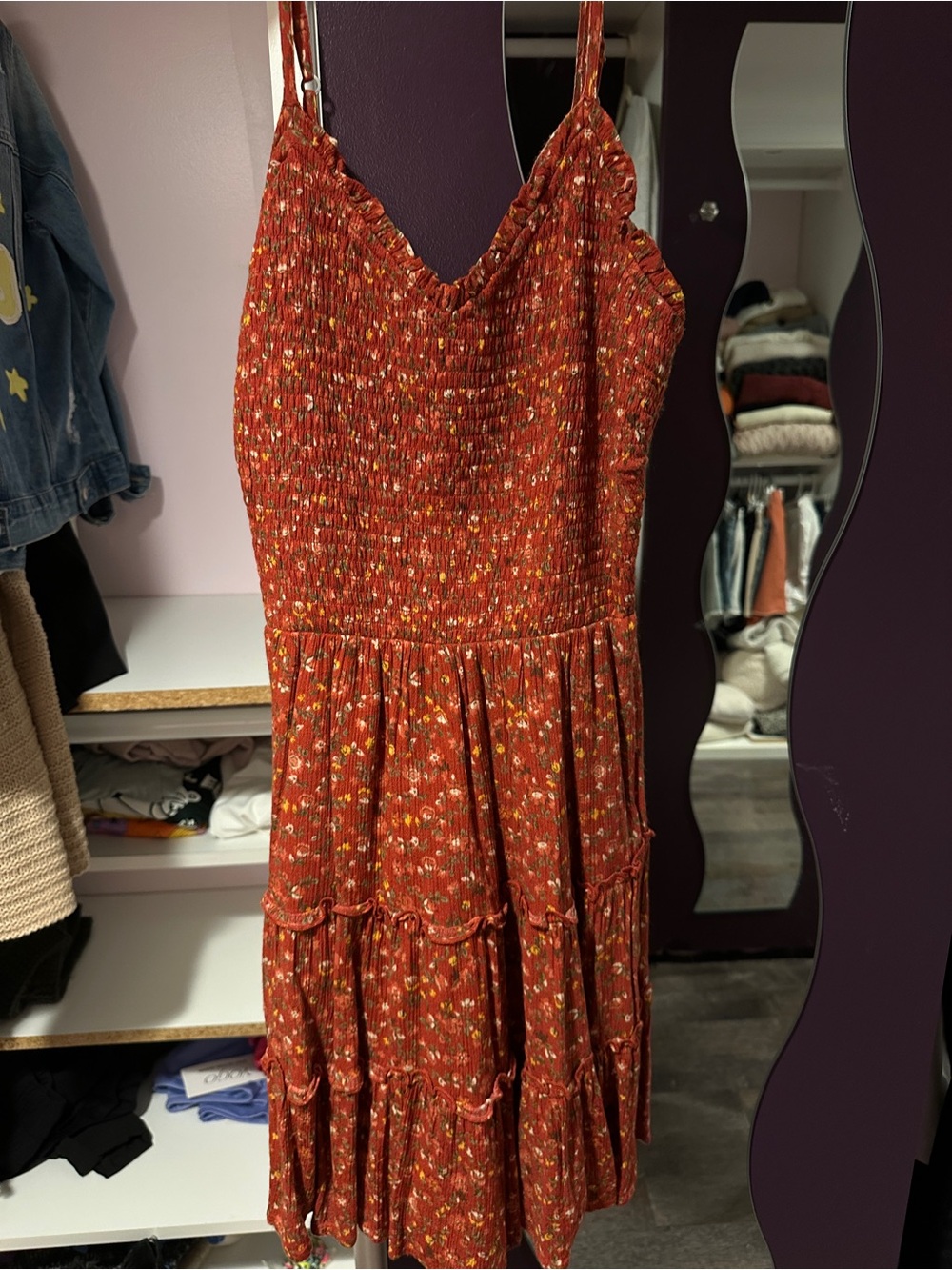 Hollister Rust Floral Smocked Tiered Midi Dress
